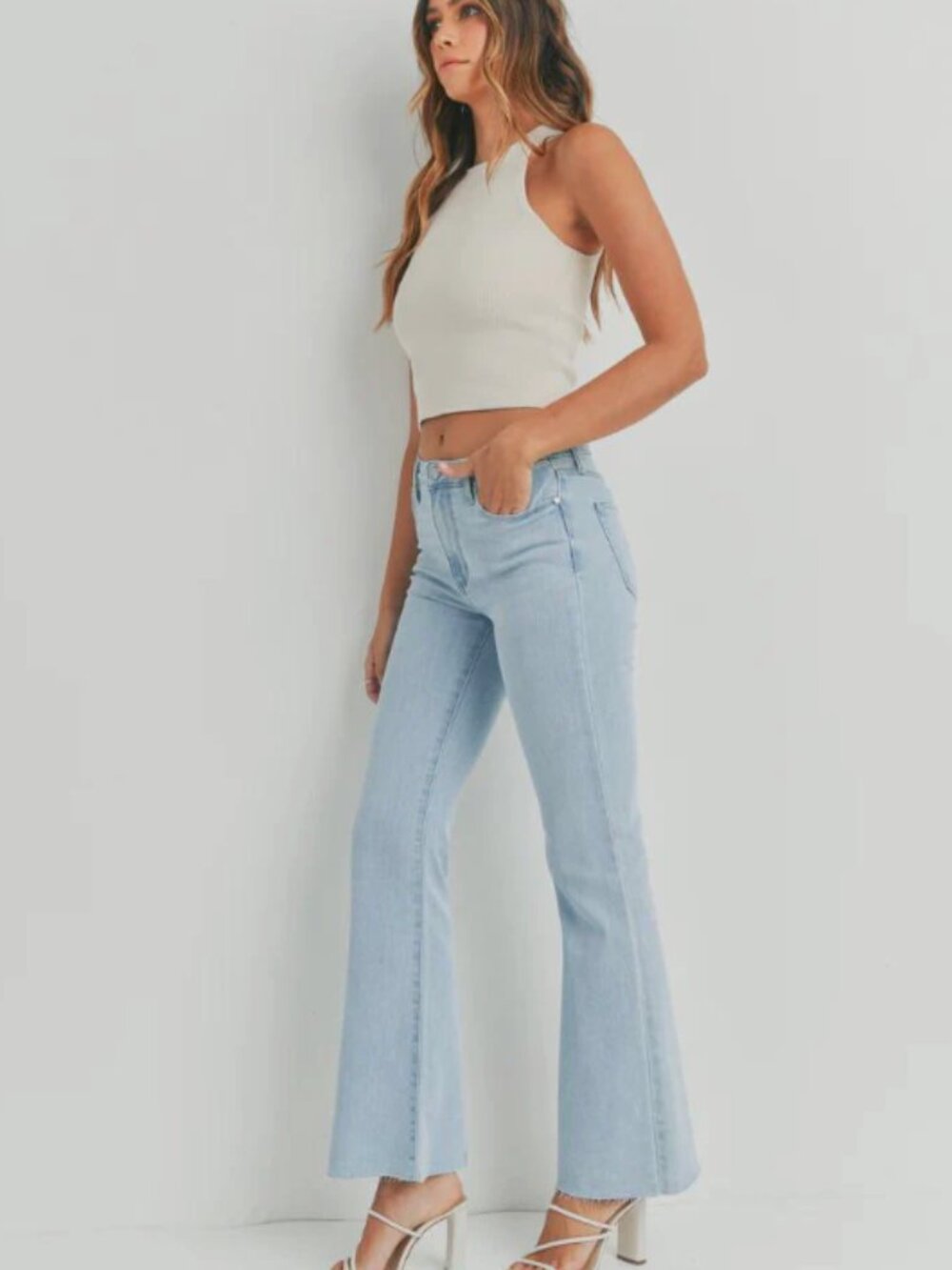 Just Black High Rise Scissor Cut Flare - Size 25 - Raw Hem High Rise Wide Leg